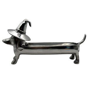 Halloween Dachshund Weiner Dog Witch Silver Metal 3D Candy Treat Serving Tray